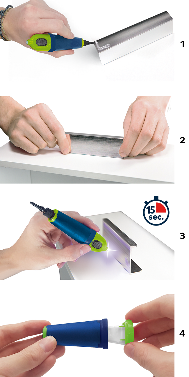 Bostik DIY Greece Repair Assembly Fix Flash step 1-2-3-4